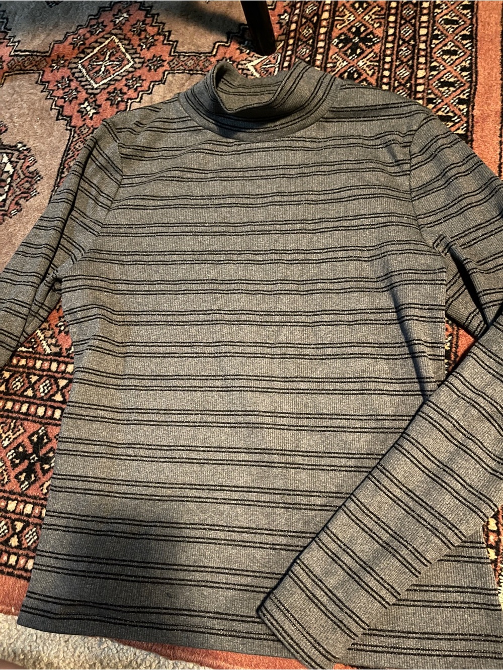 Veronica Beard Gray Striped Turtleneck Sweater